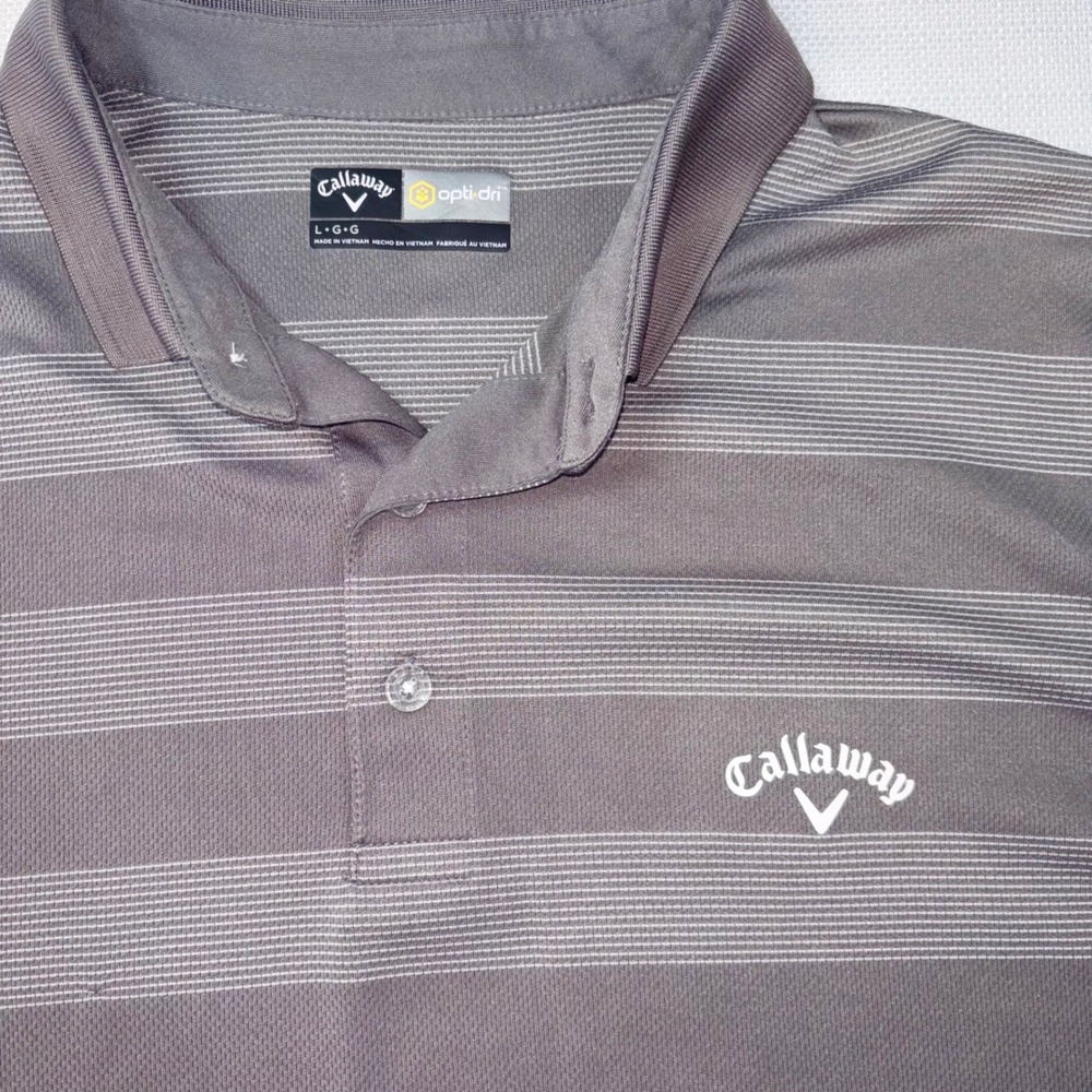 Callaway Opti-Dri Golf Polo Shirt Men's Large Gray Striped Short Sleeve - Picture 2 of 3